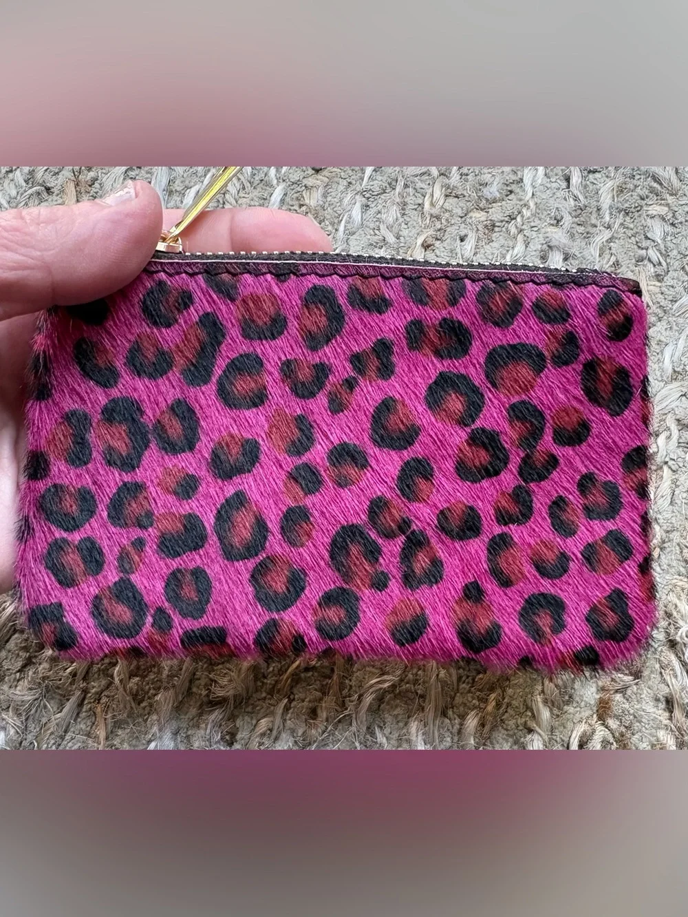 Leopard Print Pink Pony Hair Zip Pouch - Women's Clutch Italy Punk Rock
